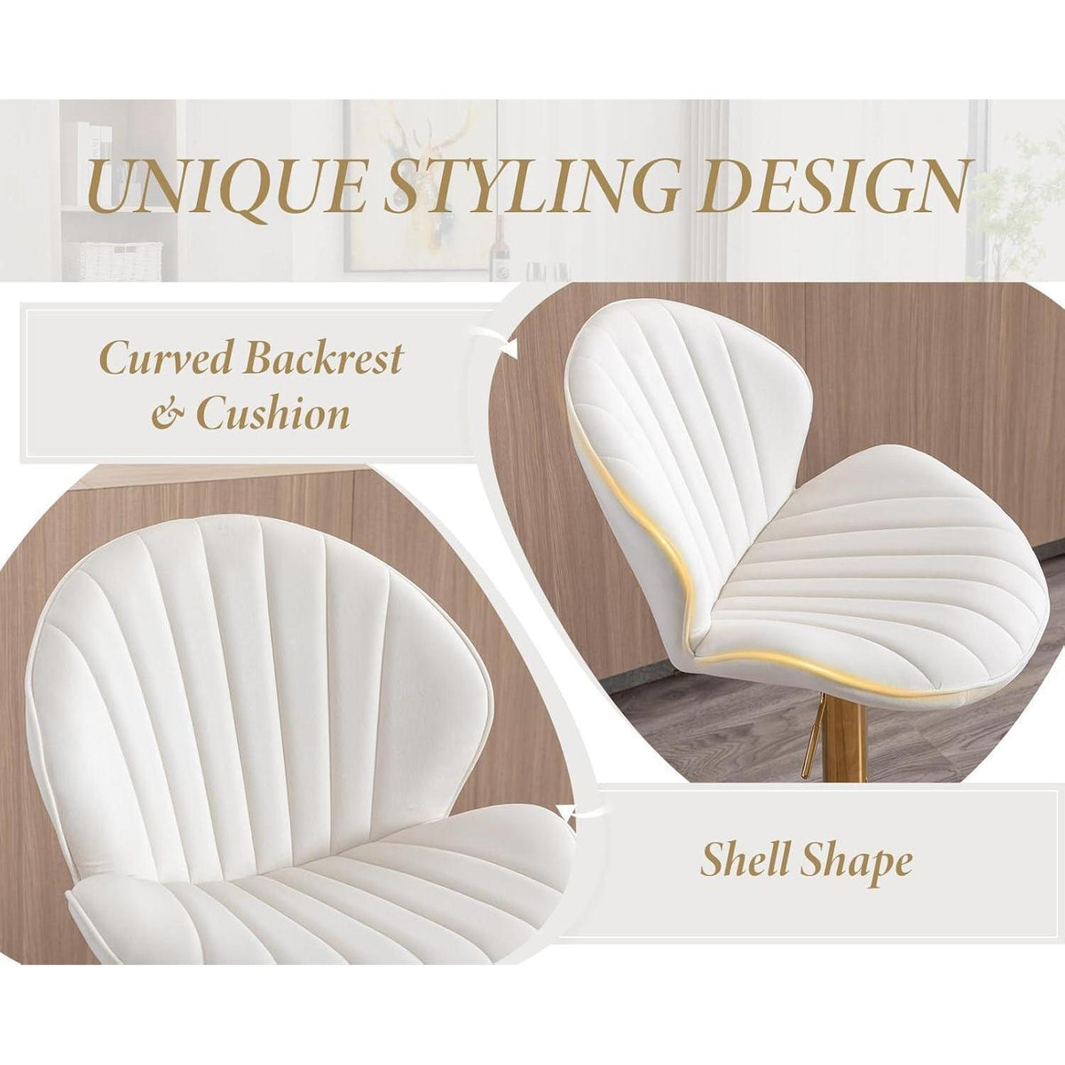 Beige Samt Barhocker 2er Set, höhenverstellbar