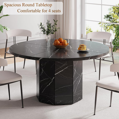 Runder Esstisch Schwarz 120cm | Küchentisch Marmor Optik Holz Modern