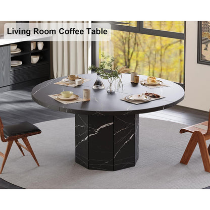 Runder Esstisch Schwarz 120cm | Küchentisch Marmor Optik Holz Modern