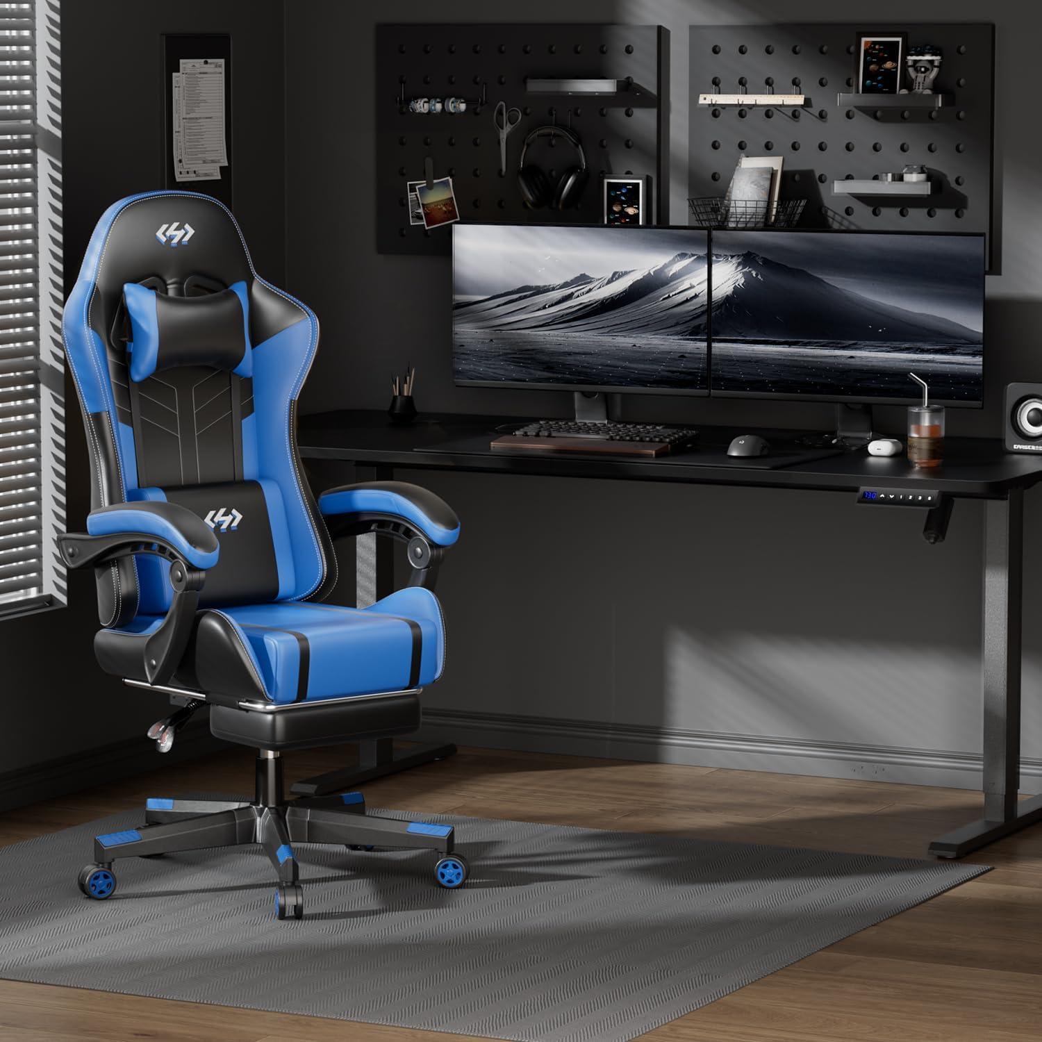 HLONONE Gaming Stuhl Ergonomischer Massage Schwarz Blau 150