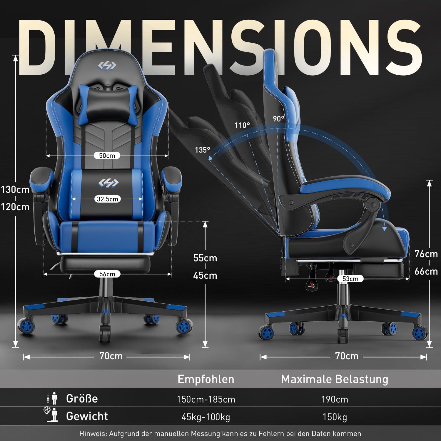 Gaming Stuhl Schwarz Ergonomisch Massage Bürostuhl 150kg