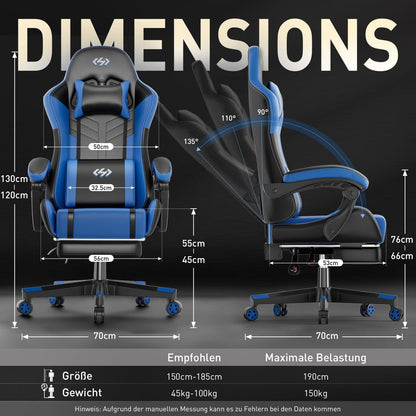 Gaming Stuhl Schwarz Ergonomisch Massage Bürostuhl 150kg