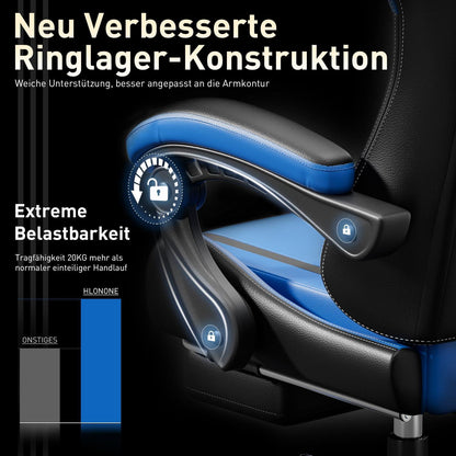 Gaming Stuhl Ergonomisch mit Massagefunktion Schwarz-Blau 150kg