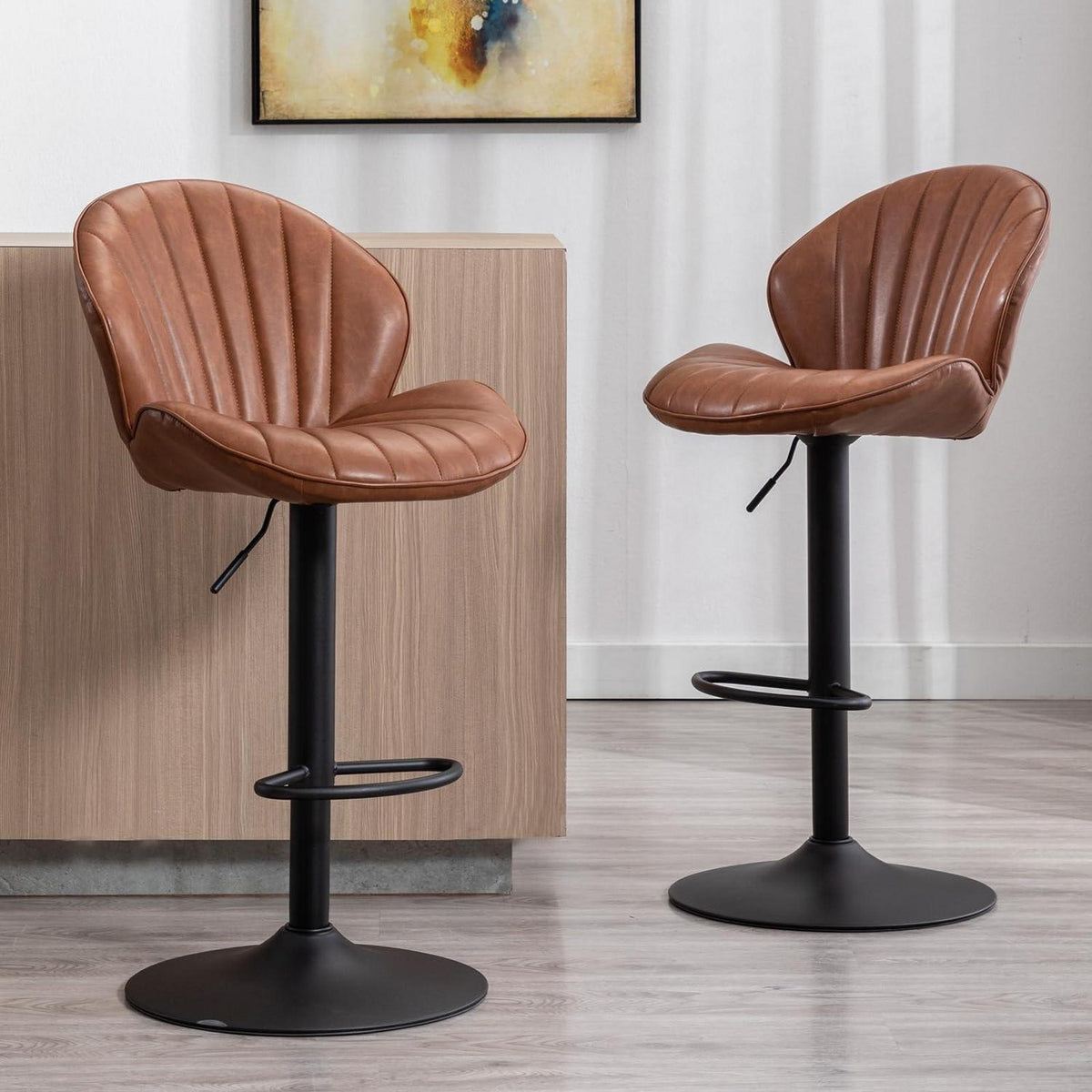 Verstellbarer Barhocker 2er Set Braun – & Komfort in Lederoptik