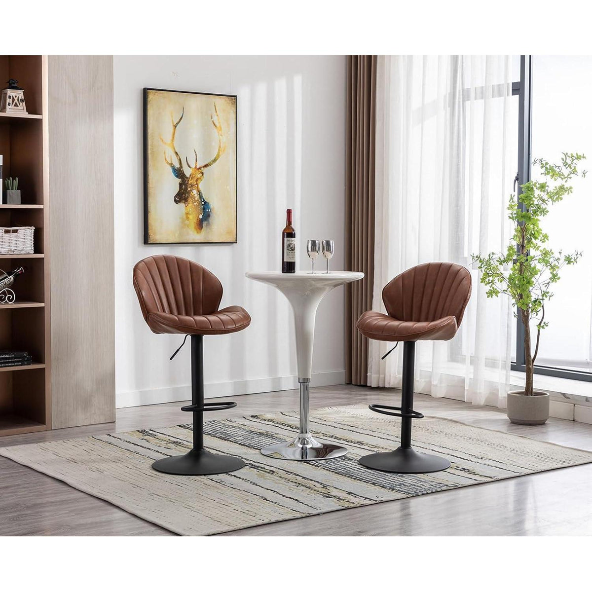 Verstellbarer Barhocker 2er Set Braun – & Komfort in Lederoptik