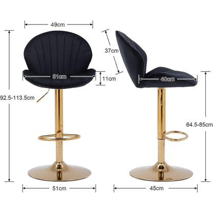 Barhocker Set 2x Samt Schwarz, Höhenverstellbar & Bequem