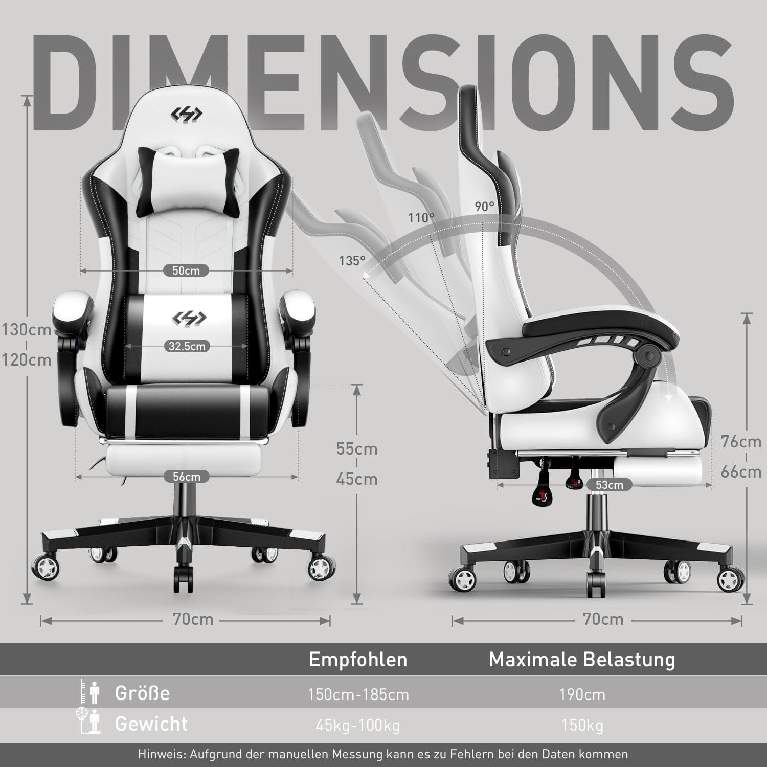 Gaming Stuhl Massagefunktion Ergonomisch Racing Sessel Fußstütze