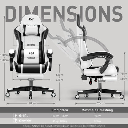 Gaming Stuhl Massagefunktion Ergonomisch Racing Sessel Fußstütze