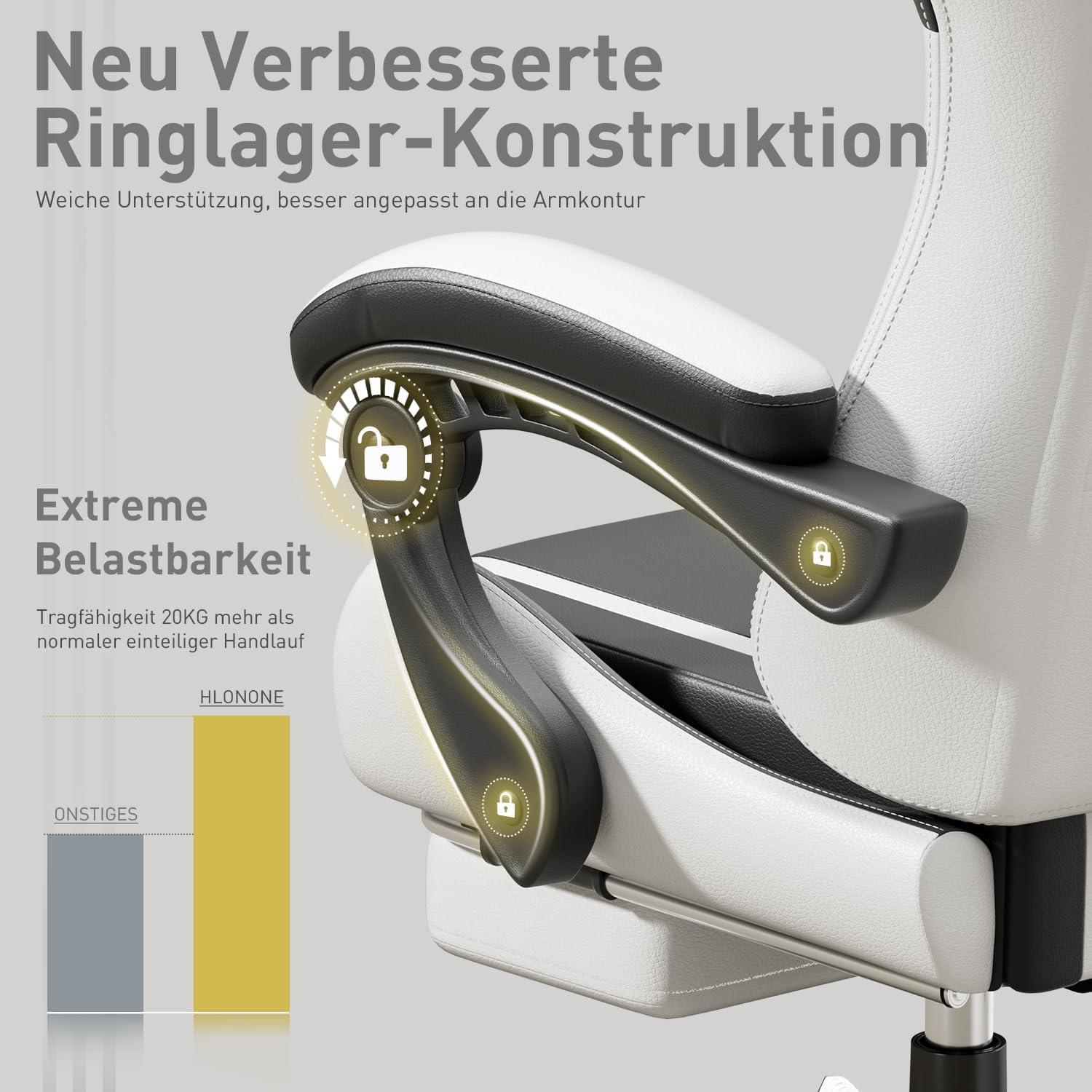 Gaming Stuhl Massagefunktion Ergonomischer Racer Sessel Fußstütze Black White