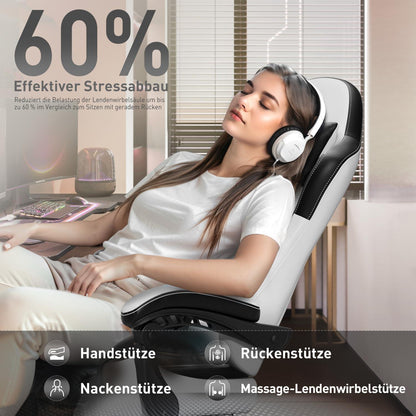Gaming Stuhl Massagefunktion Ergonomischer Racer Sessel Fußstütze Black White