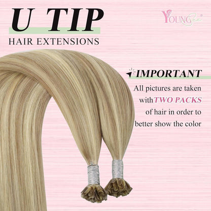 Echthaar Bonding Extensions Blond Highlights 60cm
