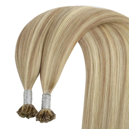 Echthaar Bonding Extensions Blond Highlights 60cm
