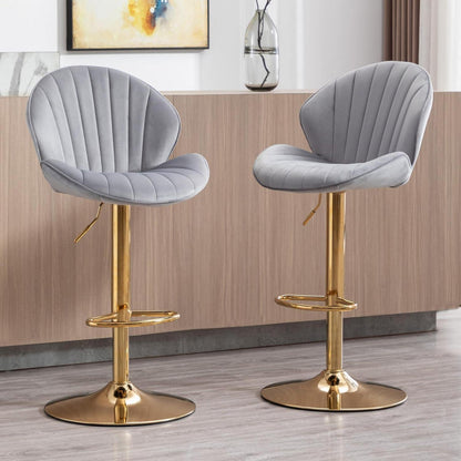 Barhocker Set 2x Höhenverstellbar Grau Samt