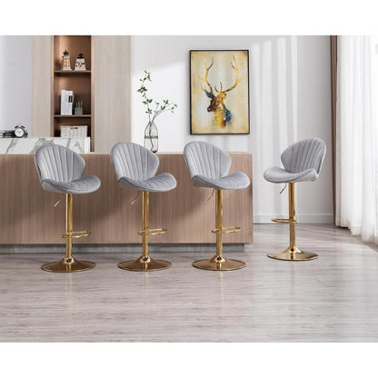 Barhocker Set 2x Höhenverstellbar Grau Samt