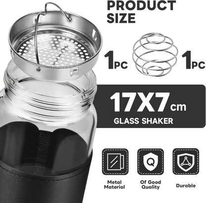 Protein Shaker Glas 16 Oz mit Sieb, Edelstahlkugel