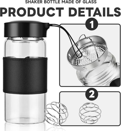 Protein Shaker Glas 16 Oz Mit Sieb Und Edelstahl-Mischkugel