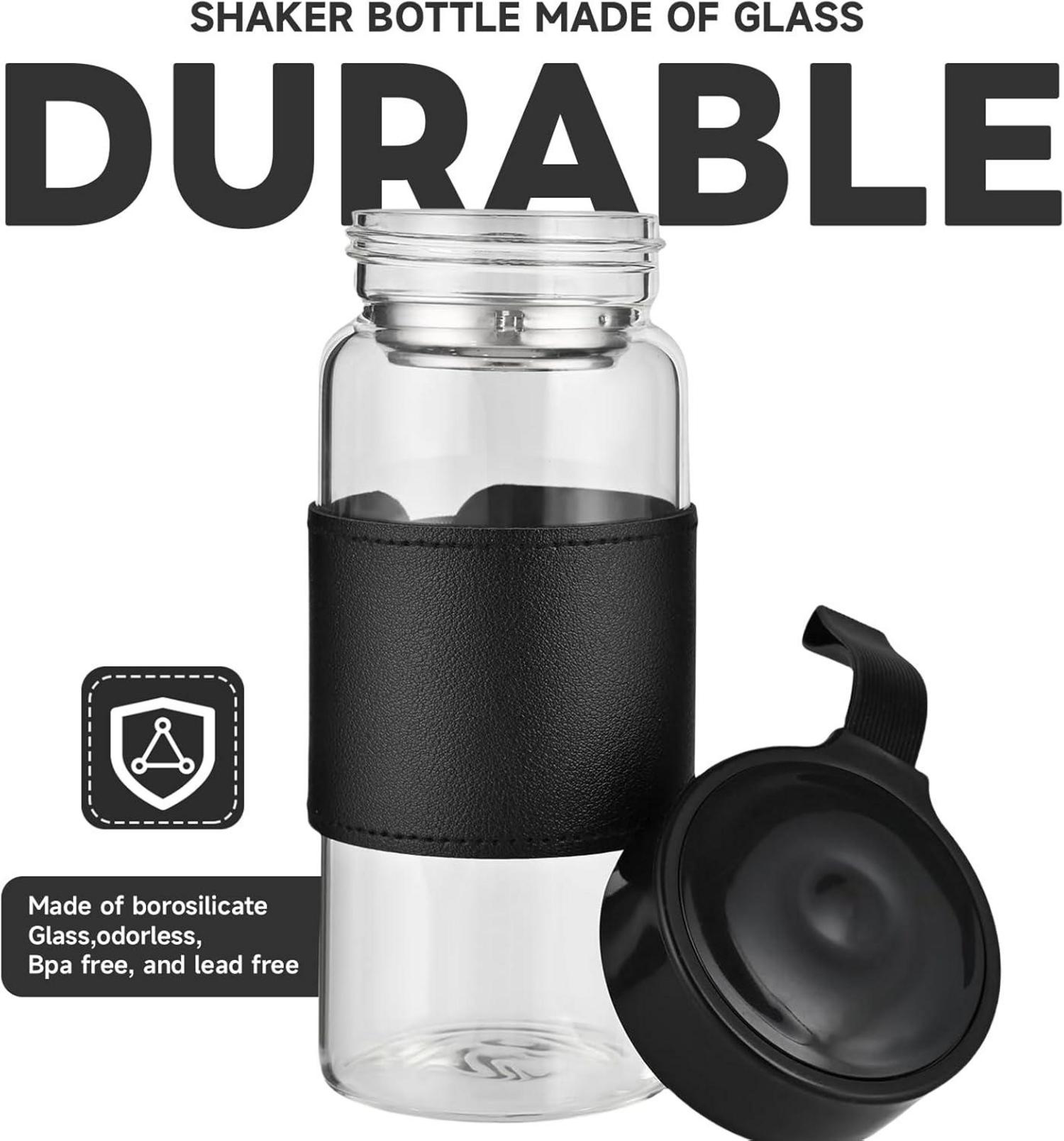Protein Shaker Glas 16 Oz Mit Sieb Und Edelstahl-Kugel, BPA-Frei Und Auslaufsicher