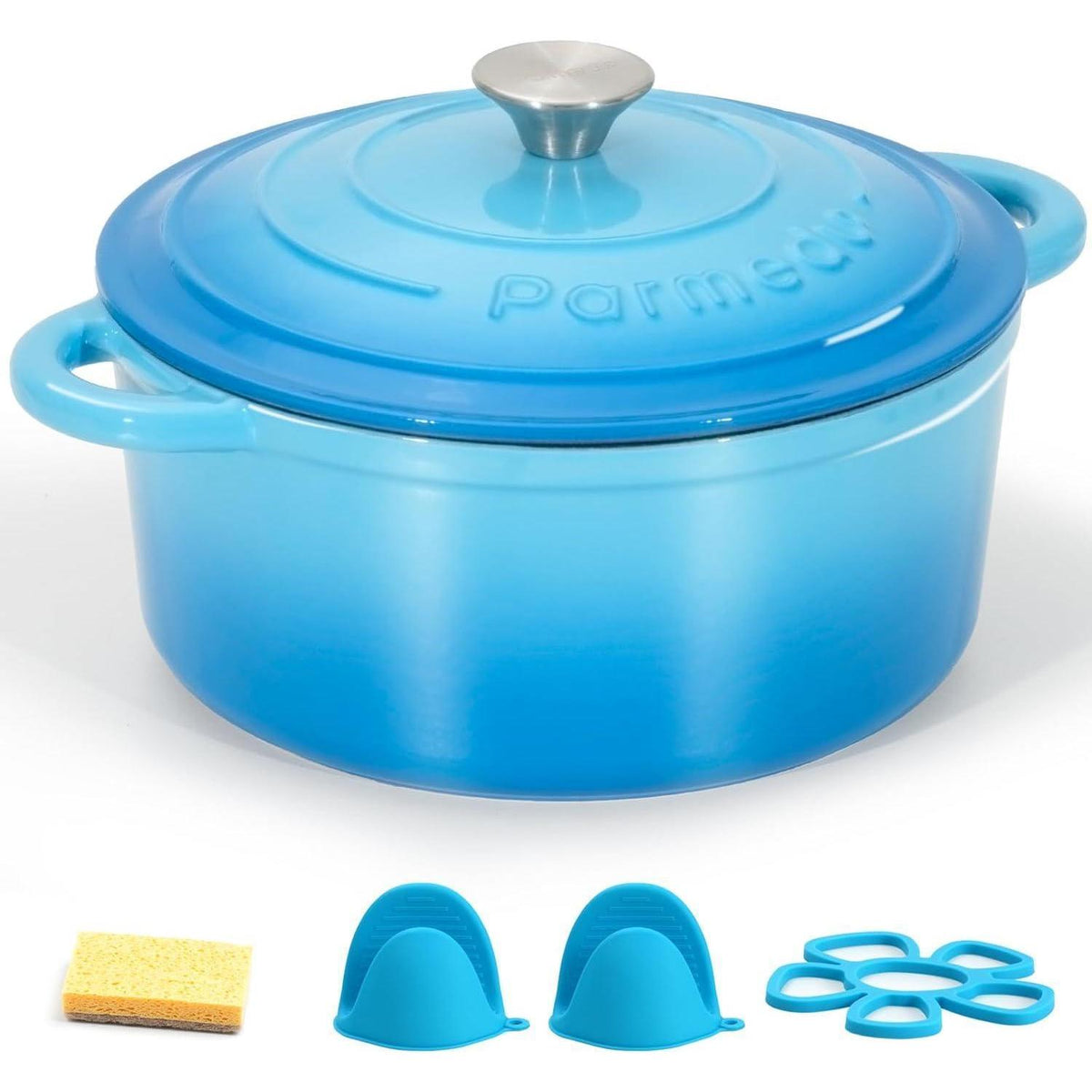 Emaillierter Schmortopf Blau 5,2L mit Deckel & Griffen