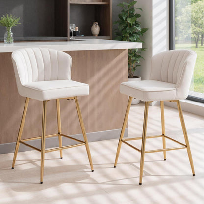 Barhocker Set 2er – Samt, Beige, Modern & Komfortabel
