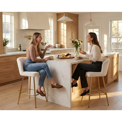 Barhocker Set 2er – Samt, Beige, Modern & Komfortabel