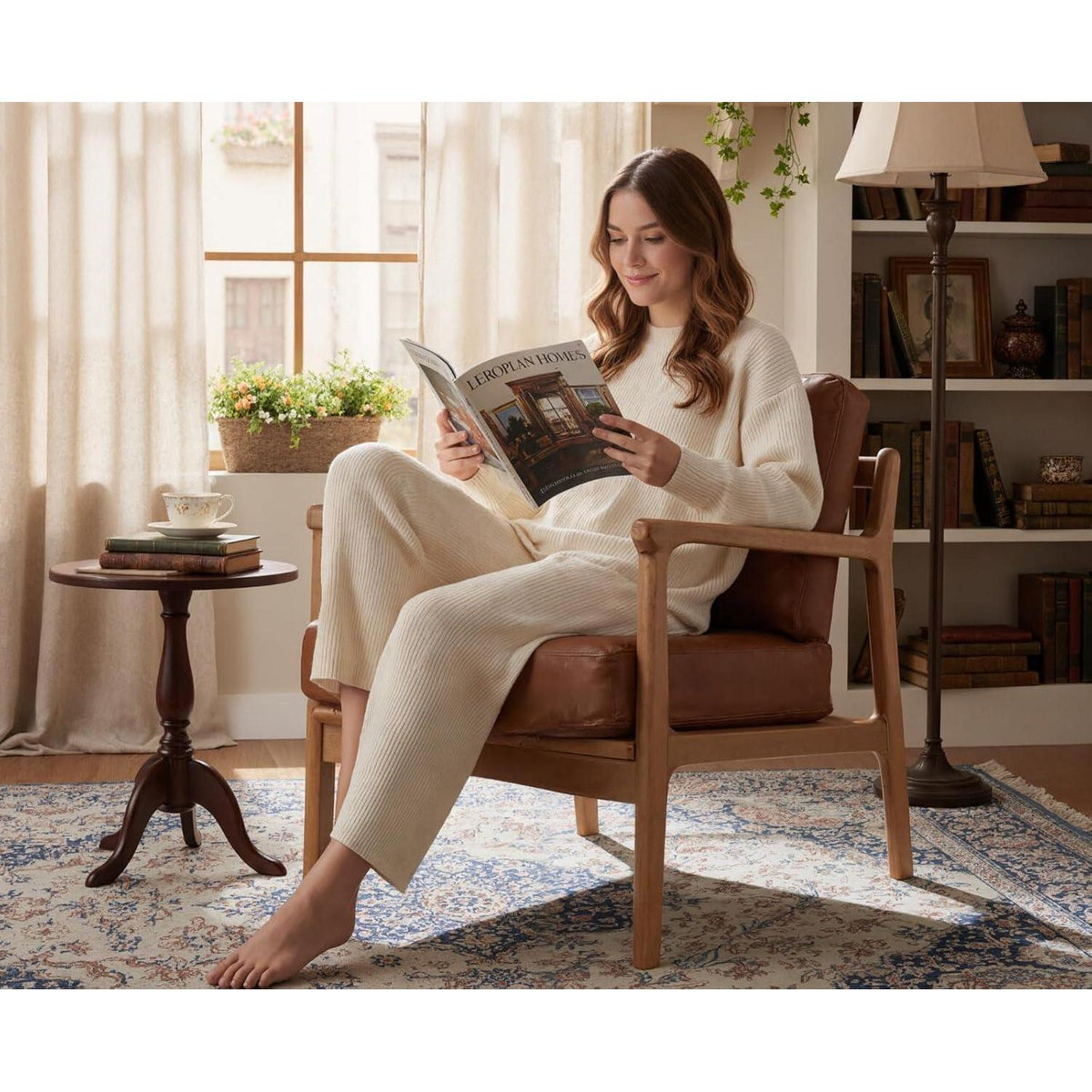 Vintage Sessel Braun – Wohnzimmer Loungesessel mit Holzgestell