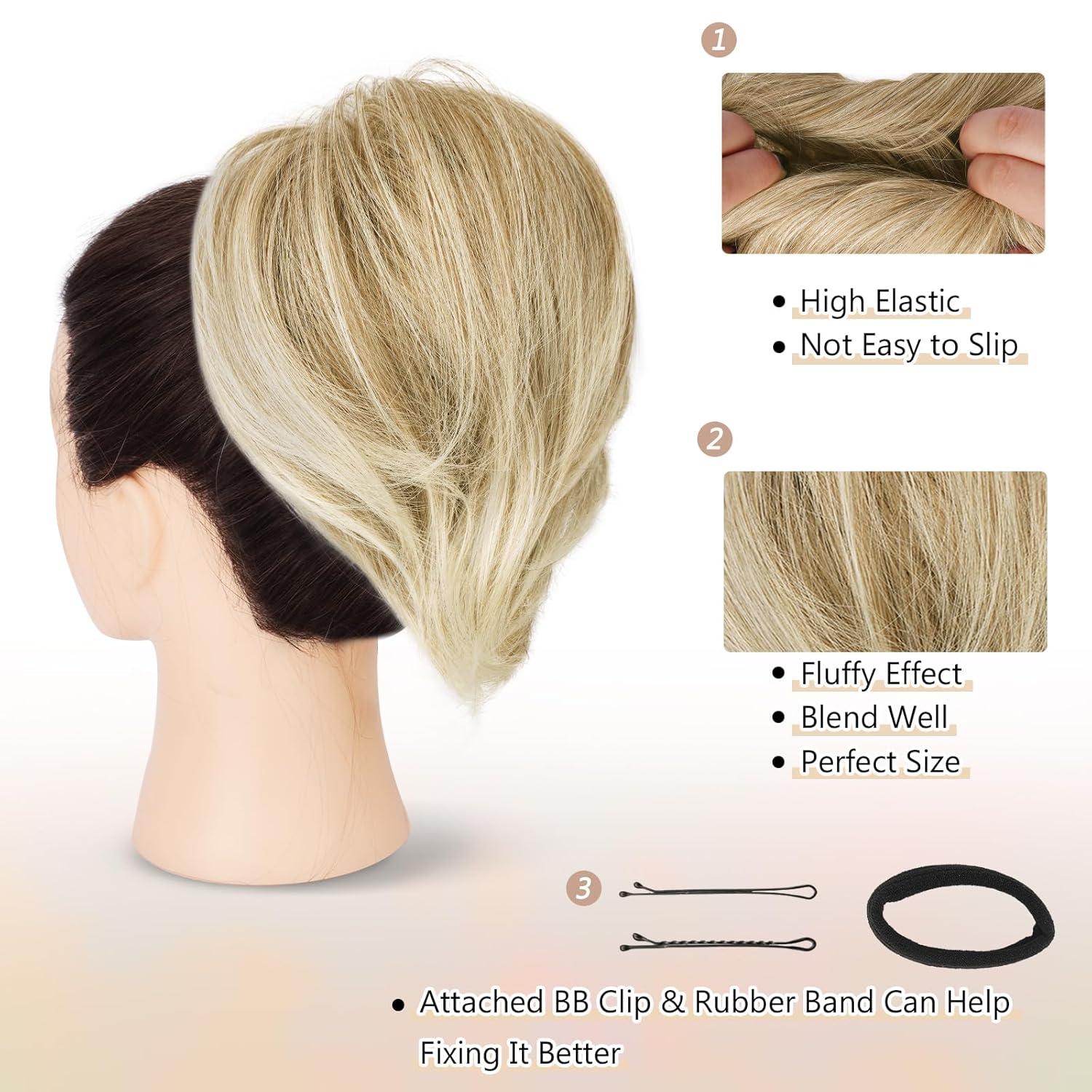 Synthetischer Haar Dutt Pferdeschwanz Haarteil 20cm Blond Bleichblond