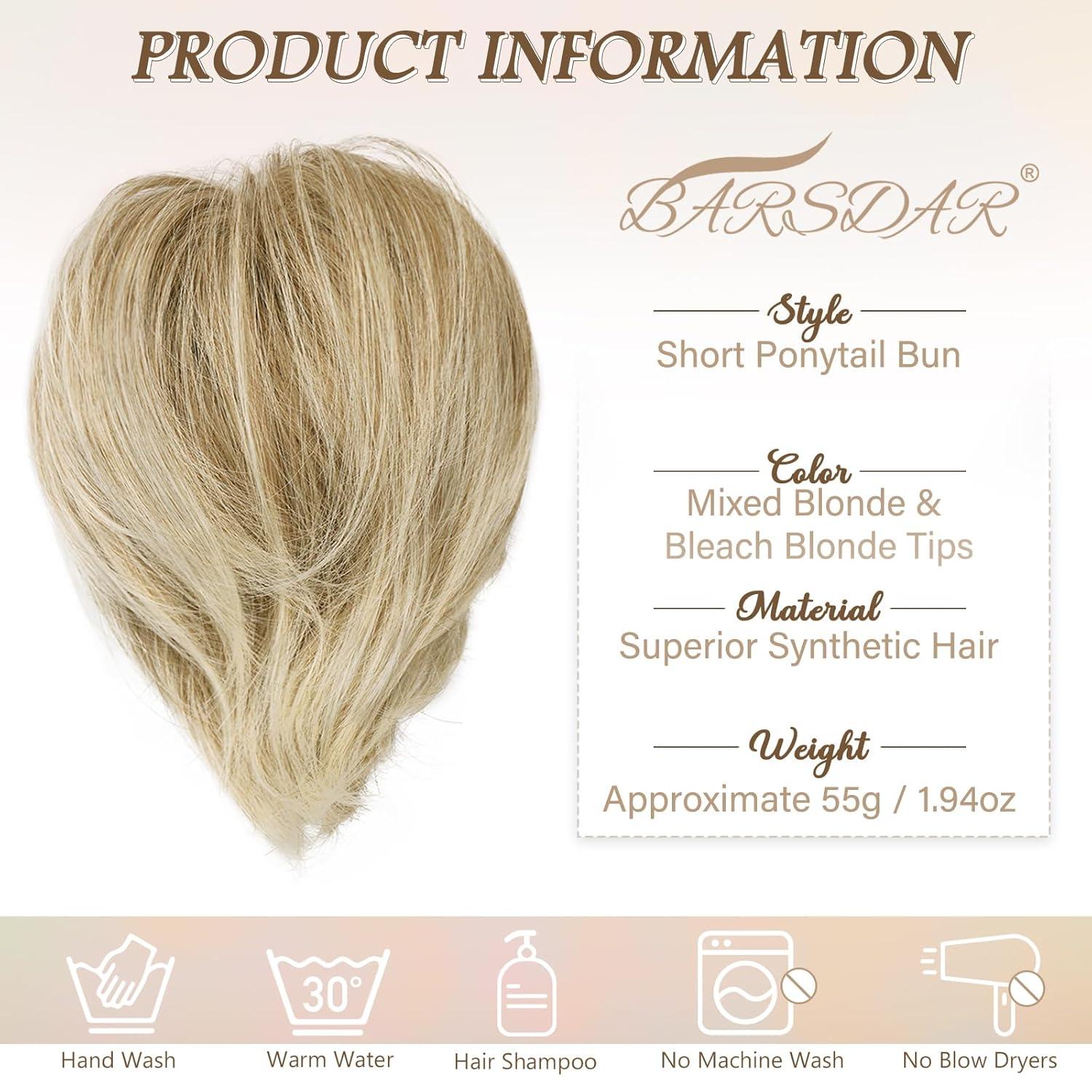 BARSDAR Haarteil Pferdeschwanz Dutt 20cm Synthetisch Blond Bleichblond