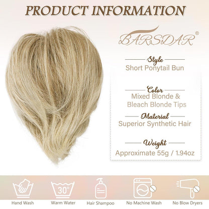BARSDAR Haarteil Pferdeschwanz Dutt 20cm Synthetisch Blond Bleichblond