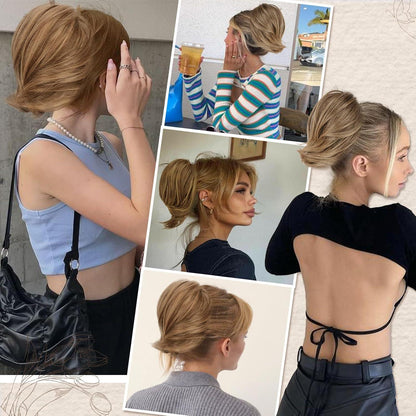 Damen Pferdeschwanz Dutt Haarverlängerung Synthetisch Blond 20cm