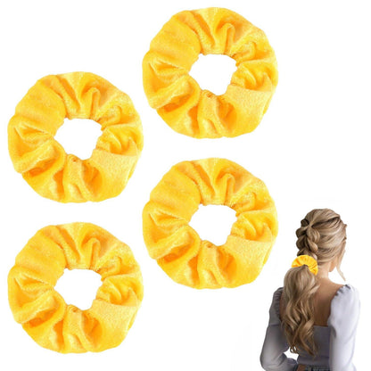 4 Stück Haargummi Scrunchies Damen Samt Gelb Elastisch