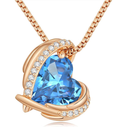 Herz Halskette Rosegold mit Kristallanhänger, Geschenkbox