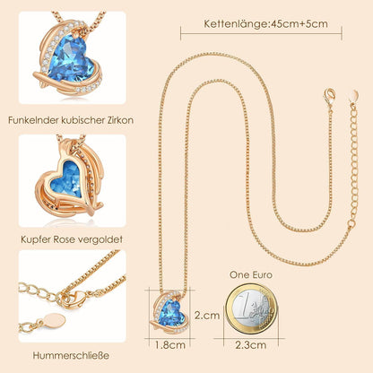 Herz Halskette Rosegold mit Kristallanhänger, Geschenkbox