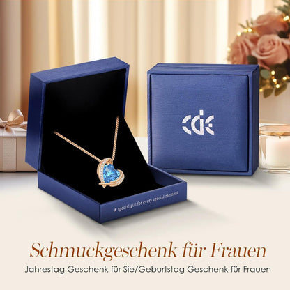 Herz Halskette Rosegold mit Kristallanhänger, Geschenkbox