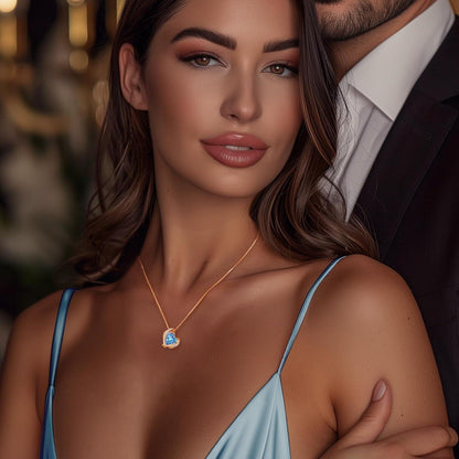 Herz Halskette Rosegold mit Kristallanhänger, Geschenkbox