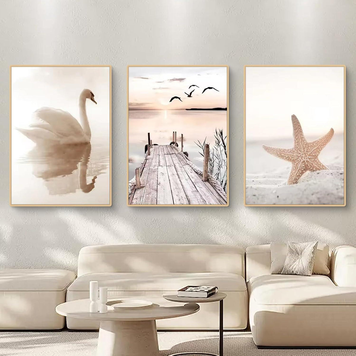 Boho Poster Set 3er Strand Landschaft Leinwandbild Wanddeko