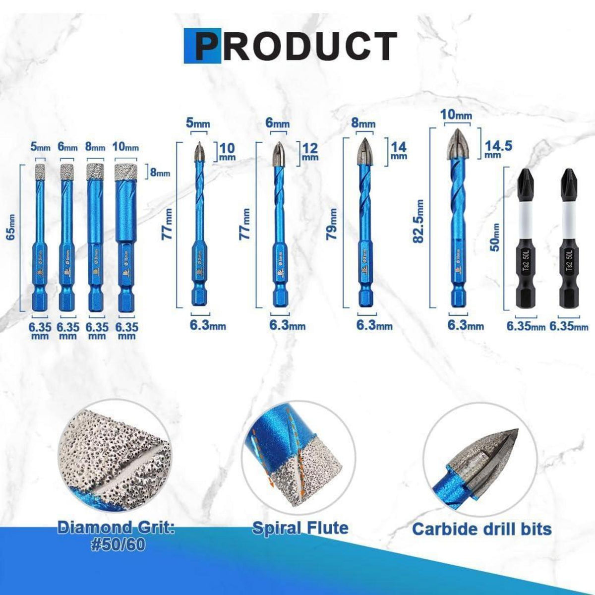 Diamant Fliesenbohrer Set mit Magnetischen Schrauberbits Ø 5-10mm