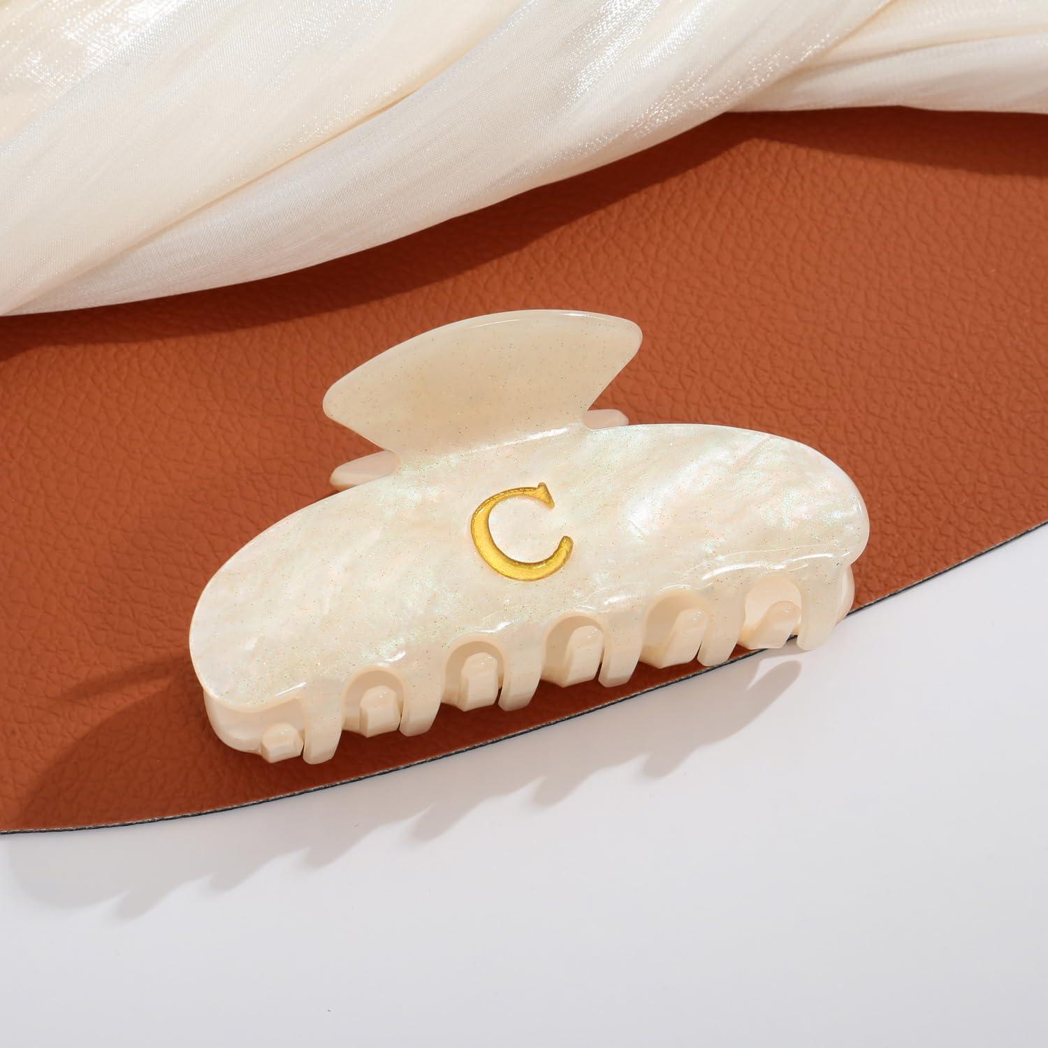 LILIE&WHITE Damen Haarklammer Acryl Beige Gold Detail C Design