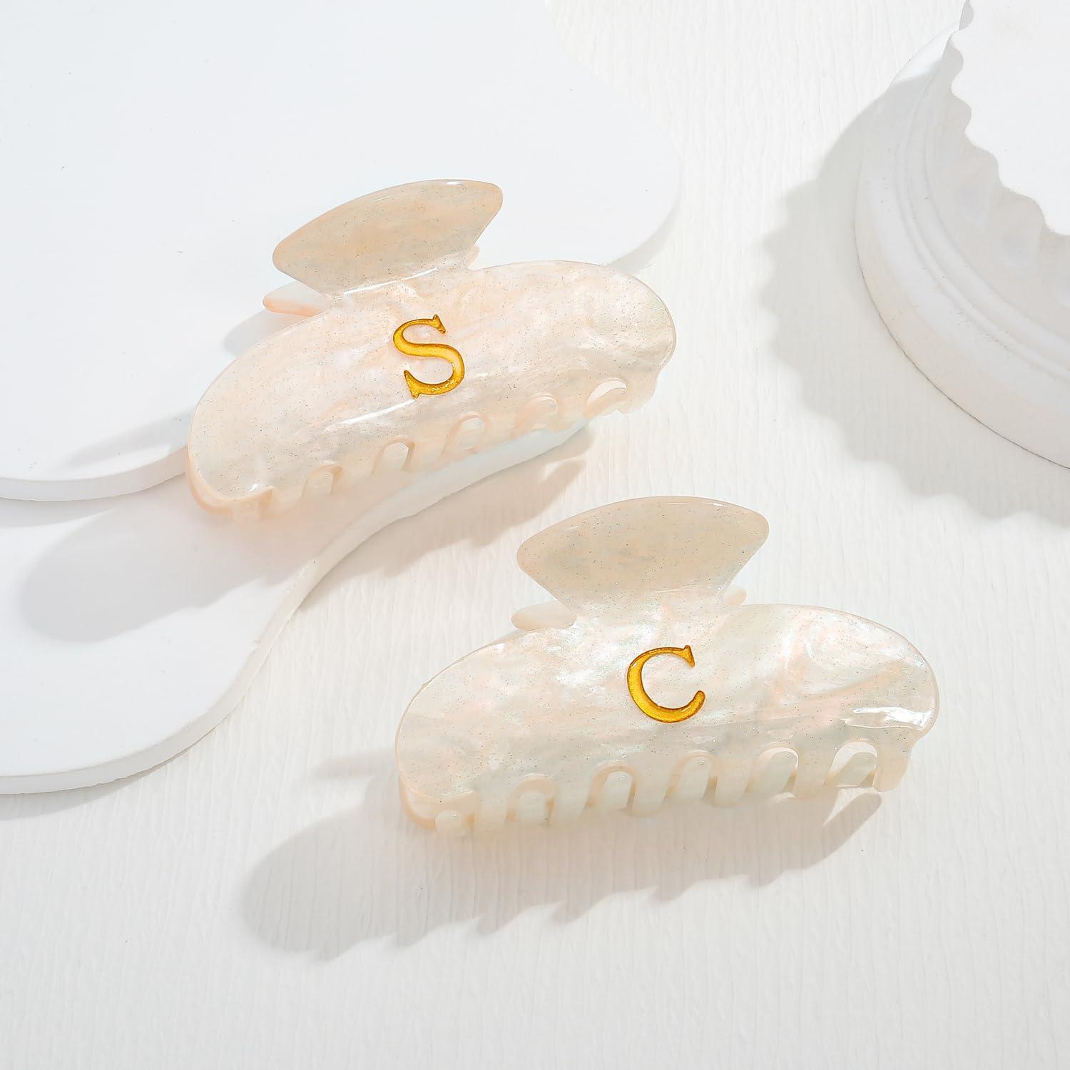 Damen Haarklammer Acryl Buchstabe C Beige Gold-Detail