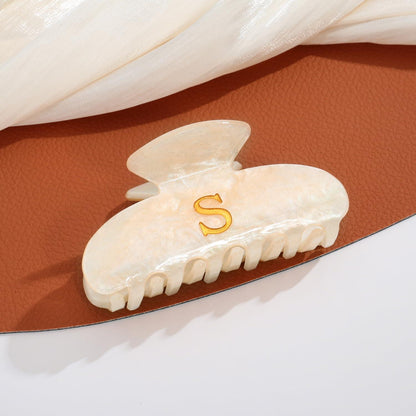 Damen Haarklammer Buchstabe S Acryl Beige Gold-Detail