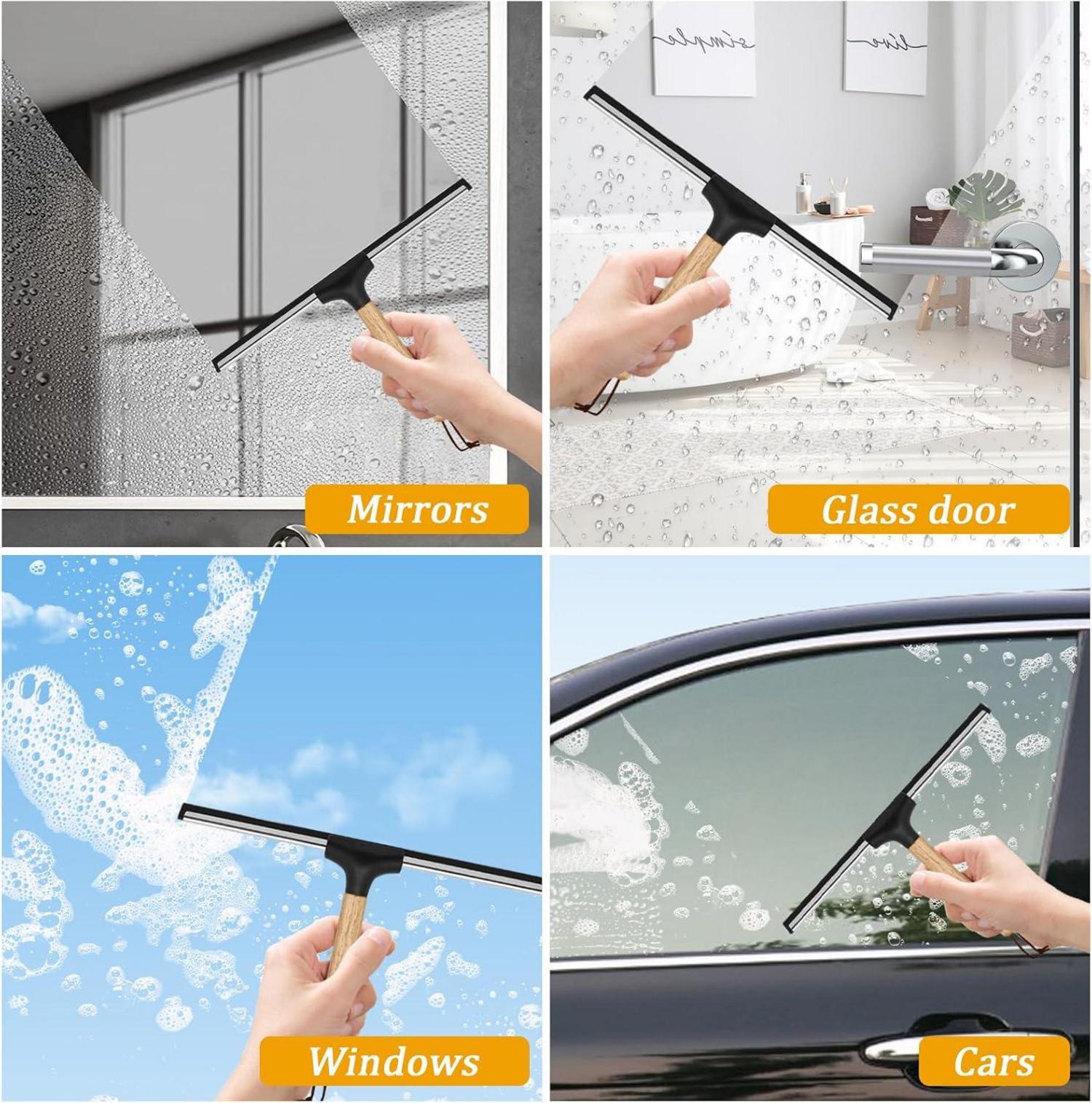 Duschabzieher 30,5cm Silikon Abzieher Dusche mit Haken Holzgriff