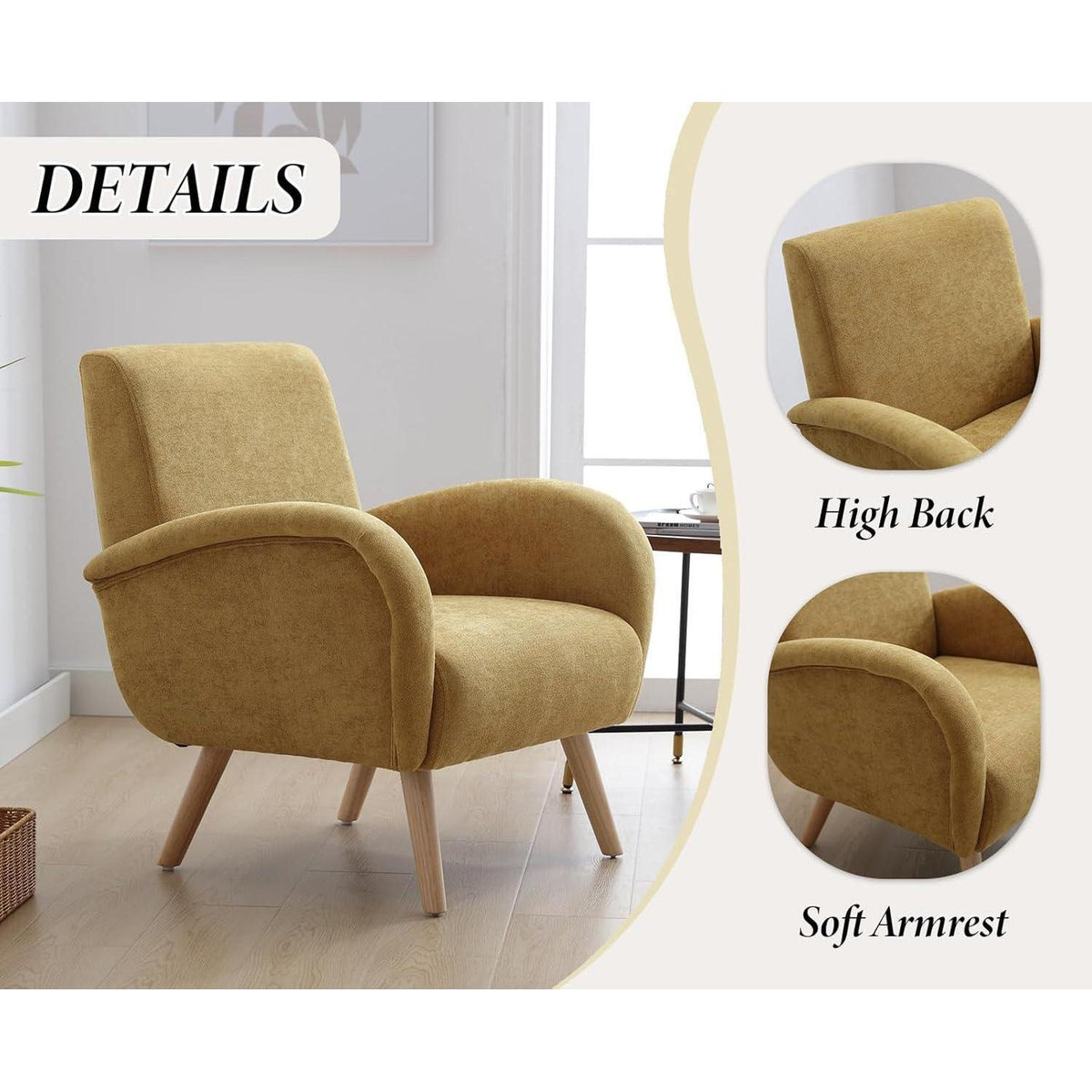 Chenille Loungesessel mit Holzbeinen – Bequemer Sessel für Wohnzimmer