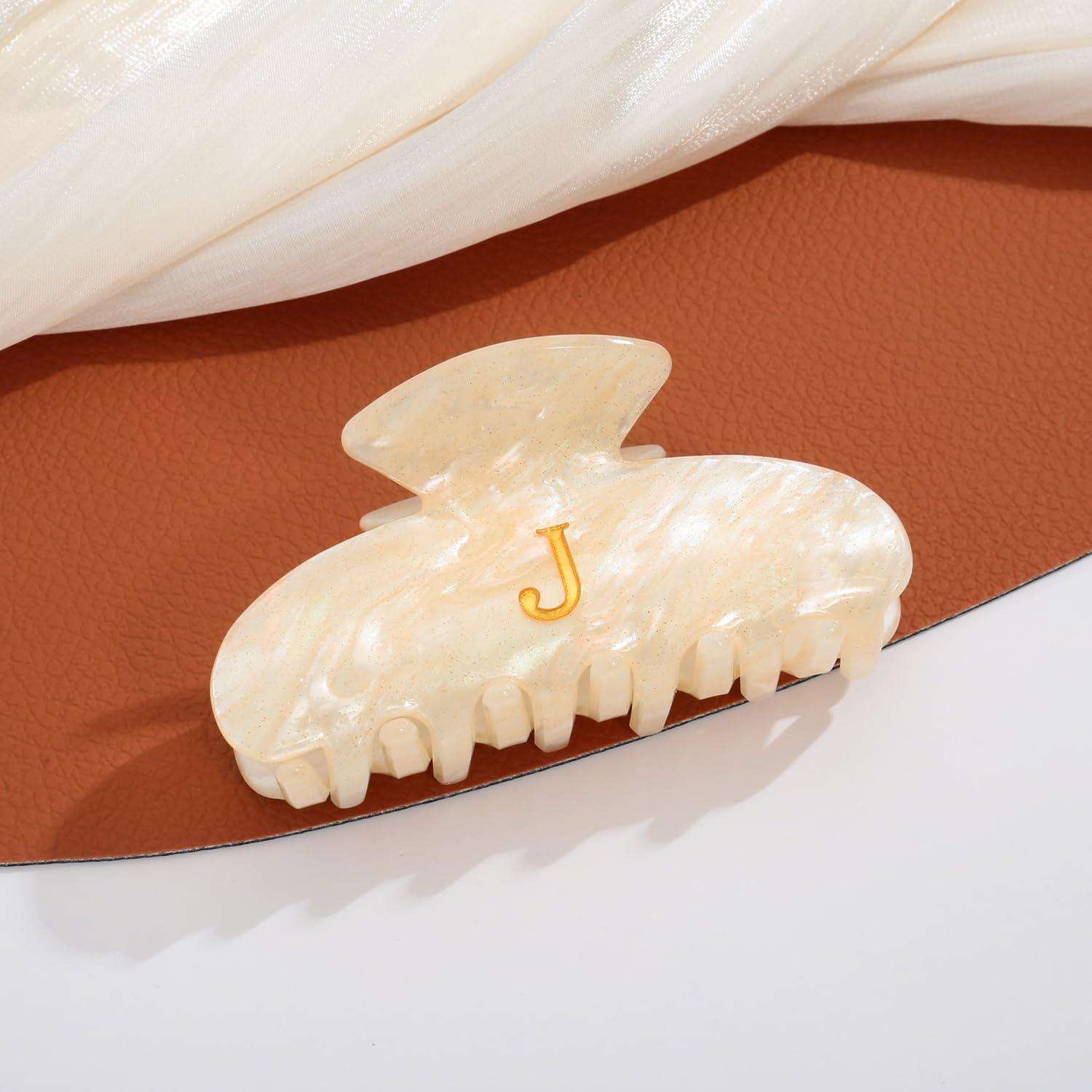 Damen Buchstaben J Acryl-Haarklammer Beige Gold Haarclip Frauen Mädchen