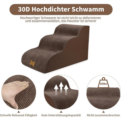 Hundetreppe 3 Stufen für kleine Hunde, braun