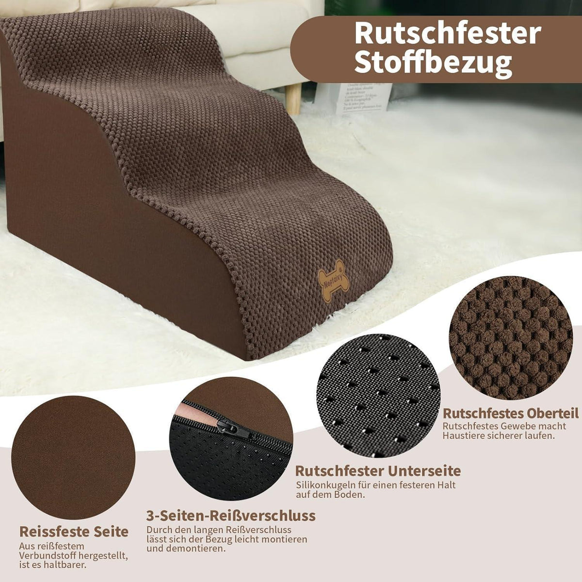 Hundetreppe 3 Stufen für kleine Hunde, braun