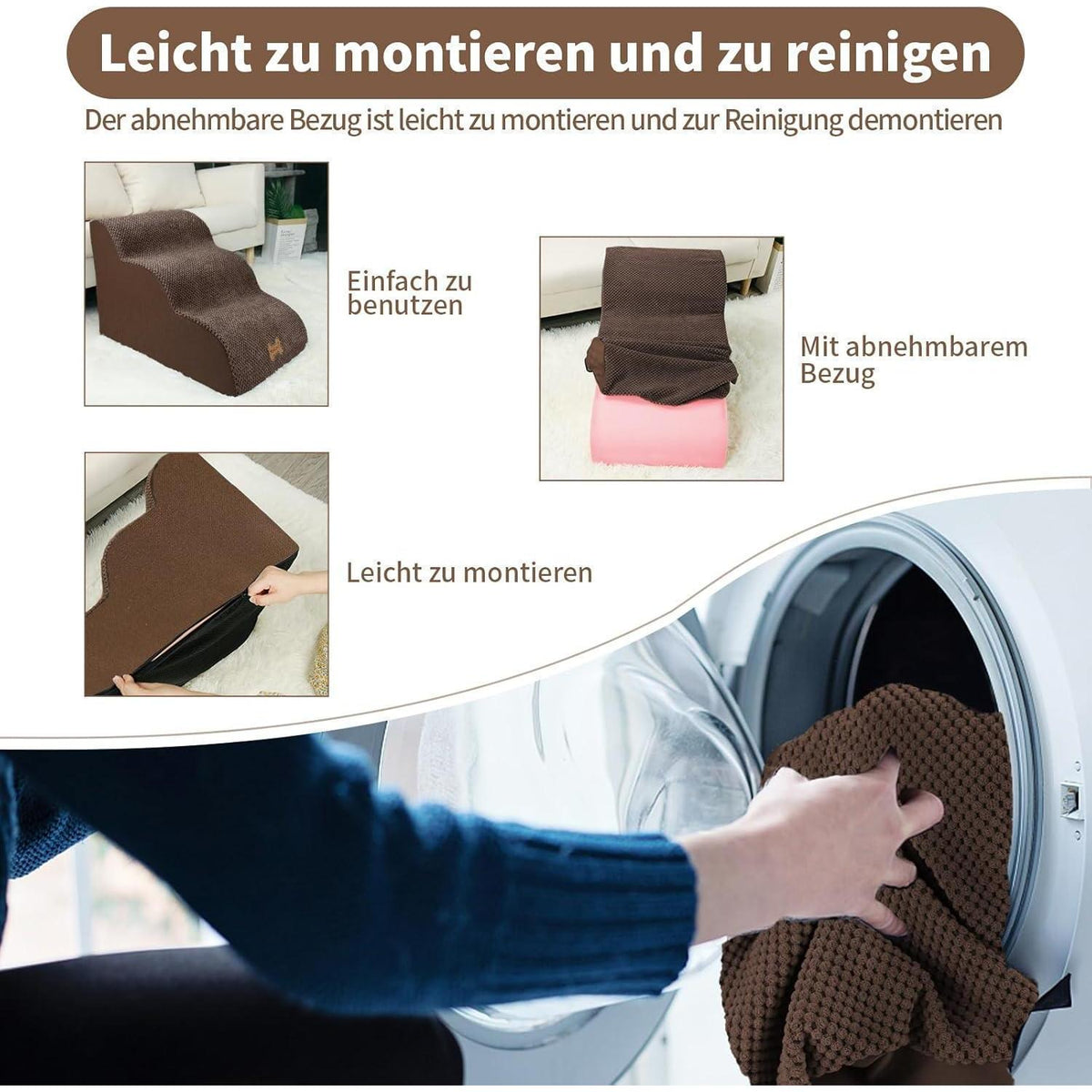 Hundetreppe 3 Stufen für kleine Hunde, braun