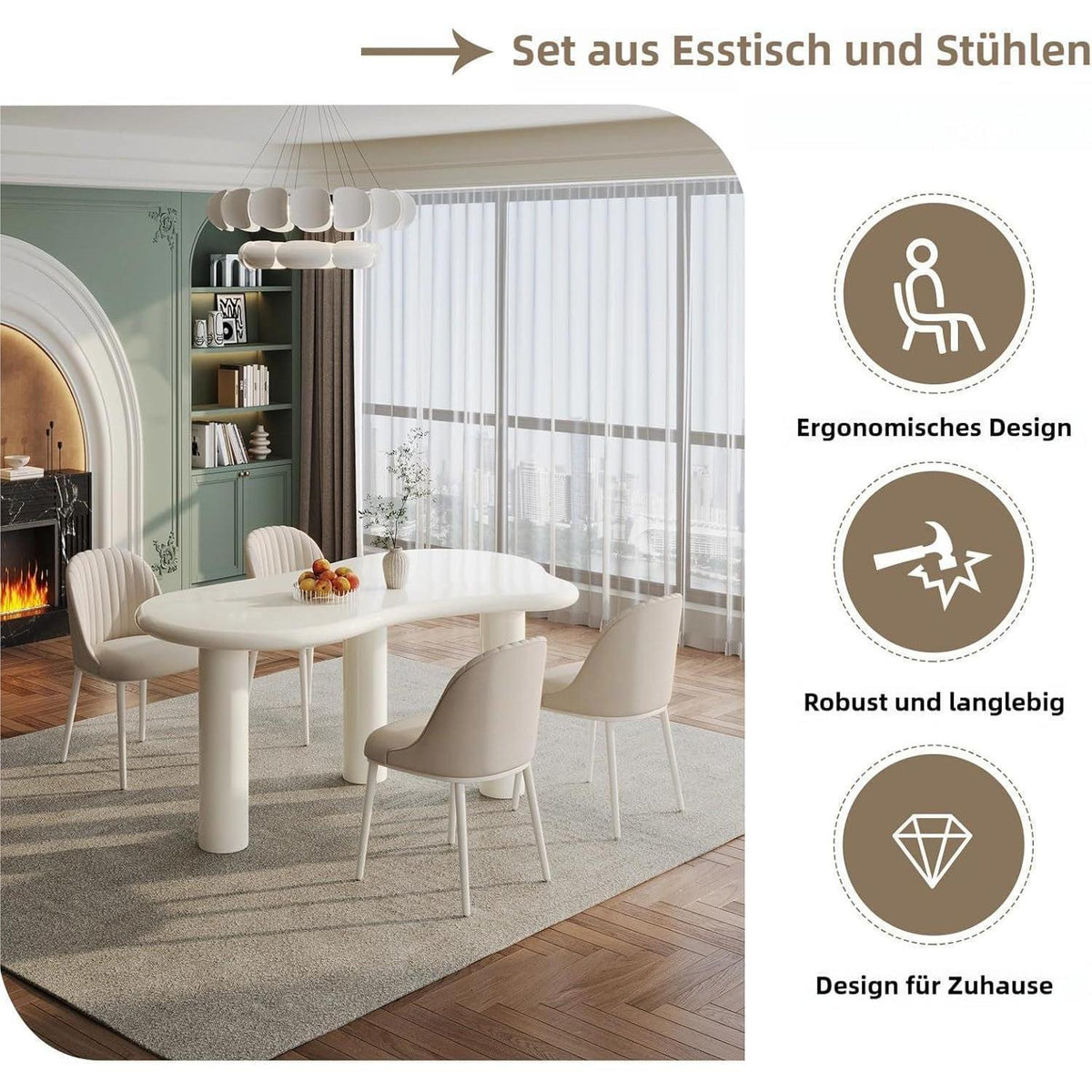 Moderner Esstisch Set Weiß für 4 Personen – Minimalistisch & Platzsparend