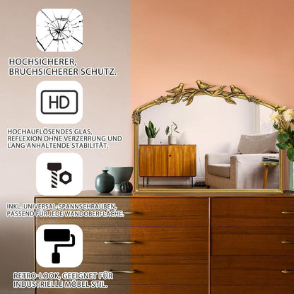 Goldener Barock Spiegel 64x48cm - Vintage Bogen-Wandspiegel mit Eisenrahmen