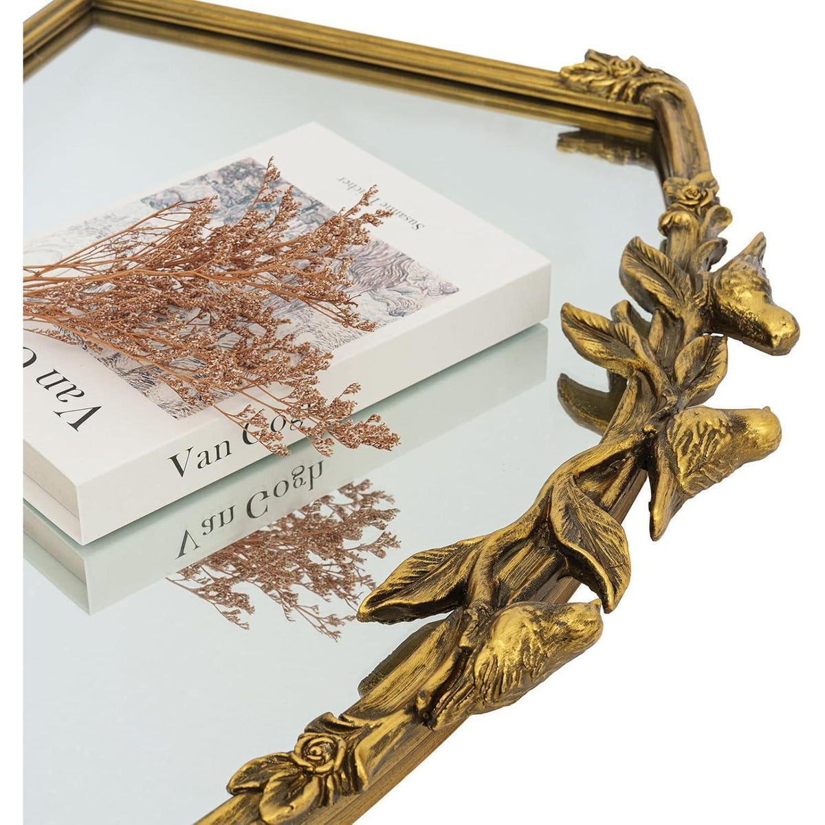 Goldener Barock Spiegel 64x48cm - Vintage Bogen-Wandspiegel mit Eisenrahmen