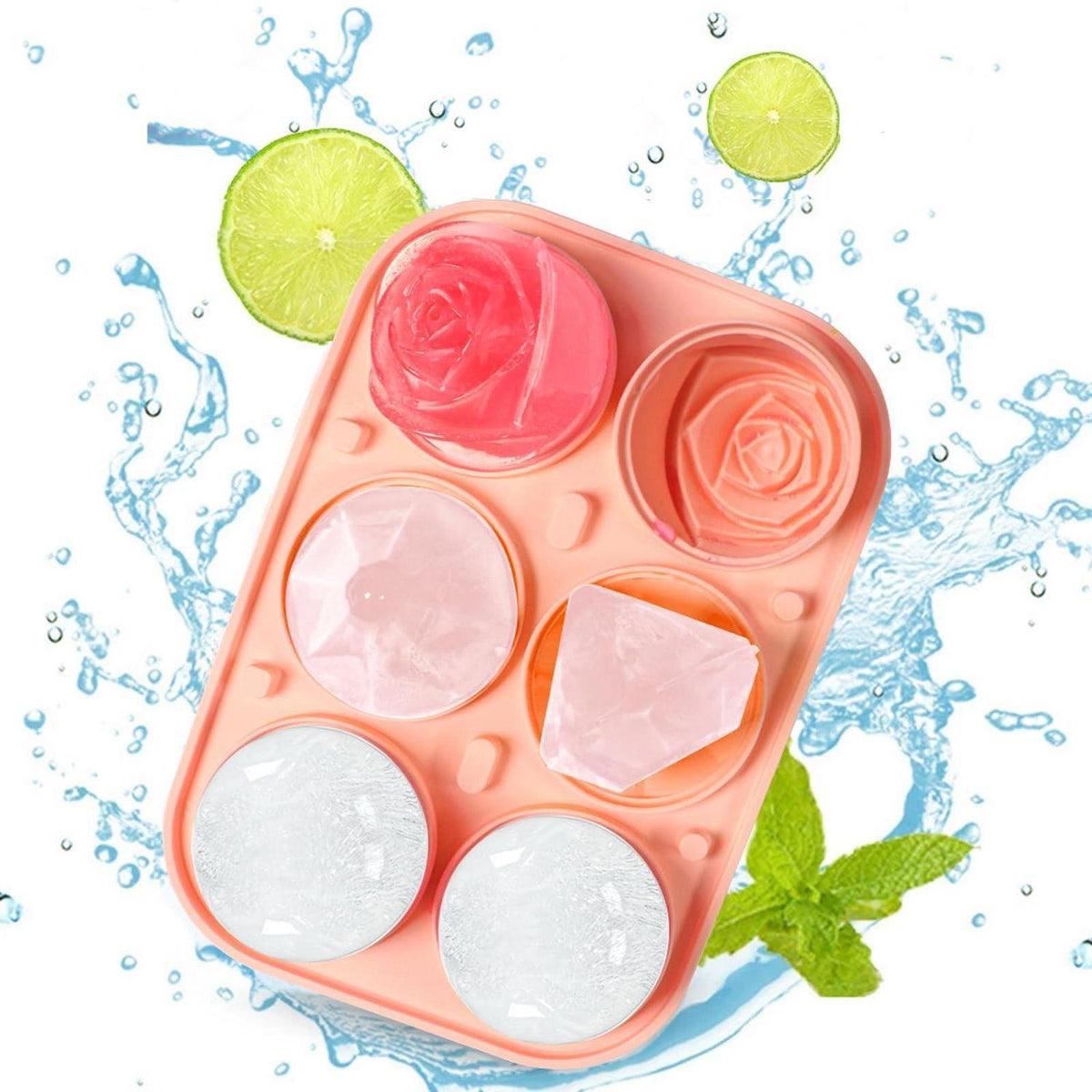 Silikon Eiswürfelform Groß Rosa - 6 Eiswürfel für Drinks