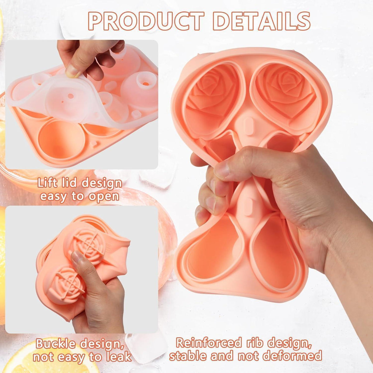 Silikon Eiswürfelform Groß Rosa - 6 Eiswürfel für Drinks